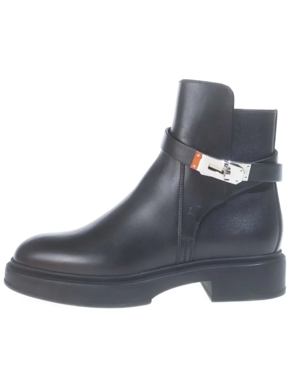 Hermes Jeff Kelly Buckle Leather Short Boots Shoes Black